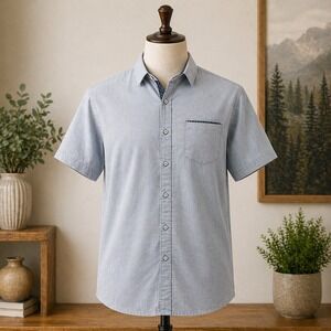 Craft + Flow Mens Short Sleeve Button Down Shirt Blue‎ Large Pocket